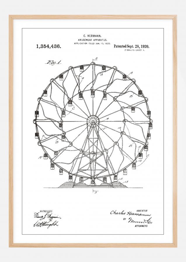 Disegni di brevetti - Ruota panoramica - Bianco Poster