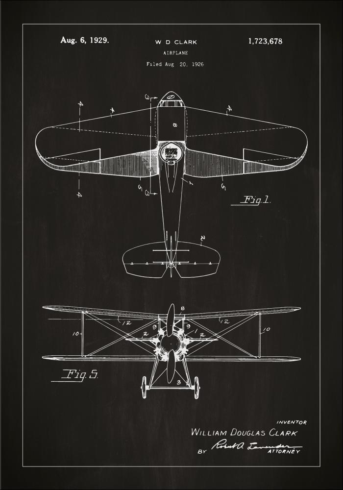 Disegni di brevetti - Aeroplano - Nero Poster