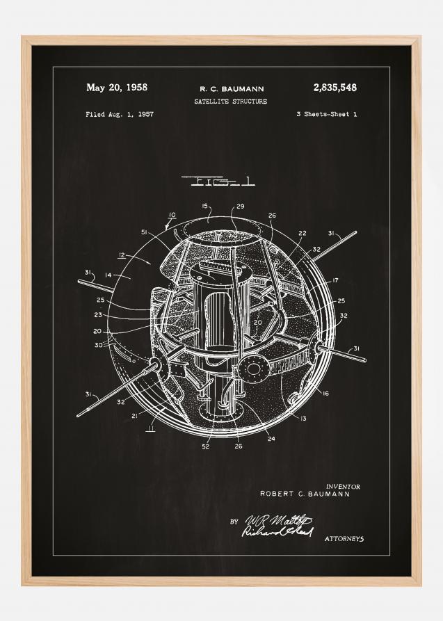 Disegni di brevetti - Satellite - Nero Poster