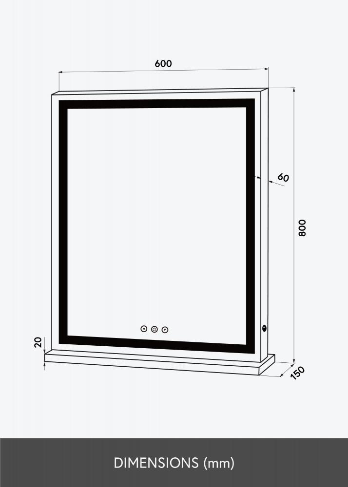 KAILA Specchio per trucco Base Vertical LED Bianco 80x60 cm