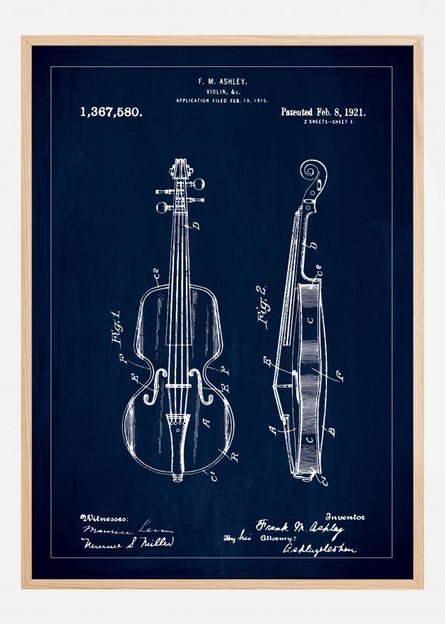 Disegni di brevetti - Violino - Blu Poster
