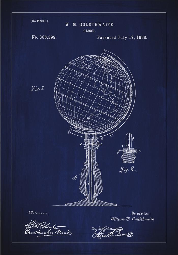 Disegni di brevetti - Globo - Blu Poster