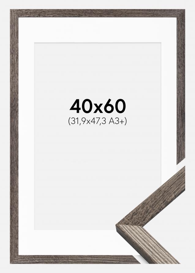 Cornice Fiorito Noce 40x60 cm - Passe-partout Bianco 32,9x48,3 cm (A3+)