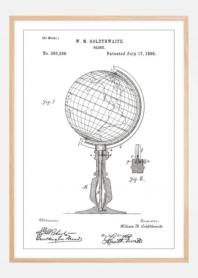 Disegni di brevetti - Globo - Bianco Poster