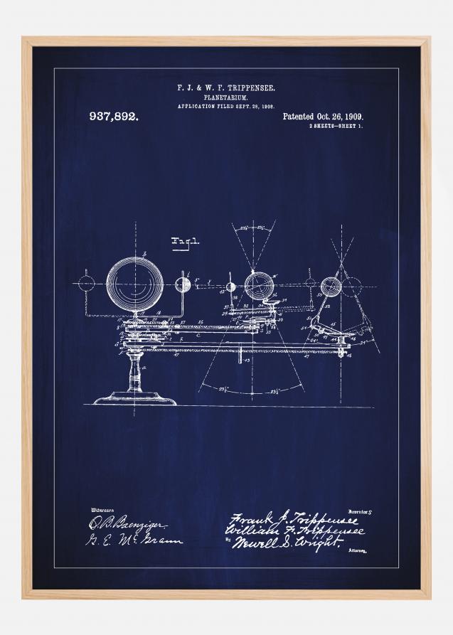 Disegni di brevetti - Planetario - Blu Poster
