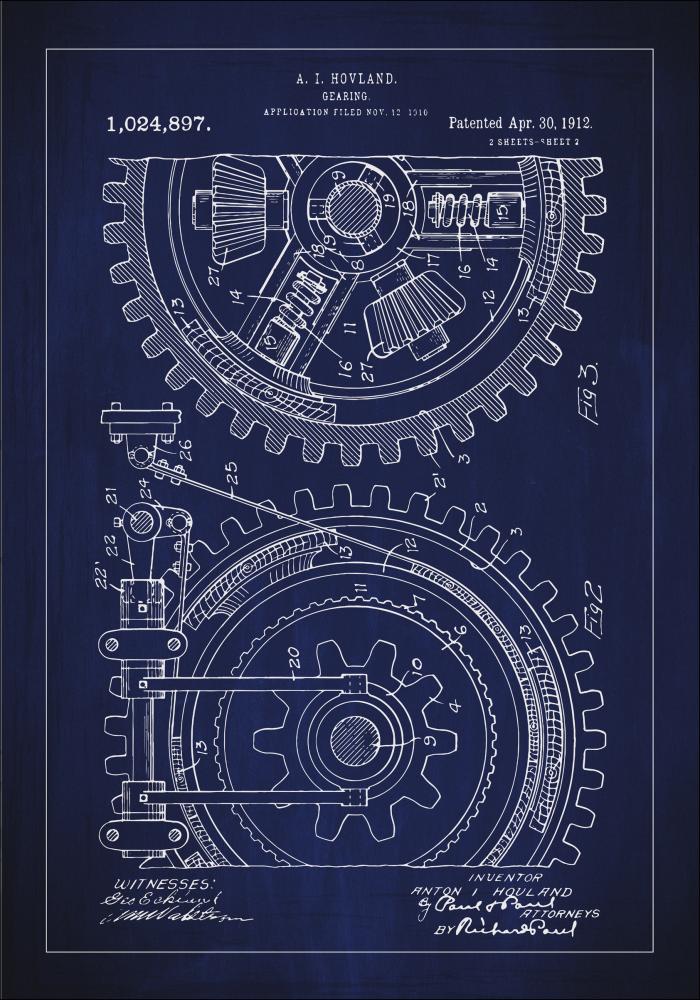 Disegni di brevetti - Ingranaggi - Blu Poster