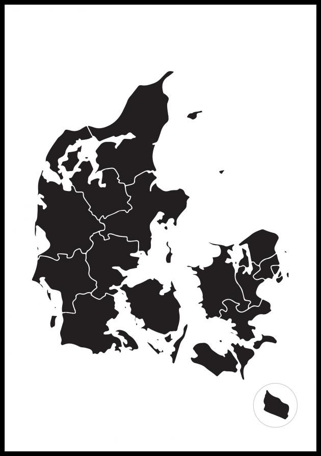 Mappa - Danmark - Nero Poster