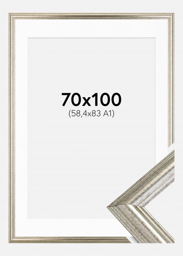 Cornice Västkusten Argento 70x100 cm - Passe-partout Bianco 59,4x84 cm (A1)