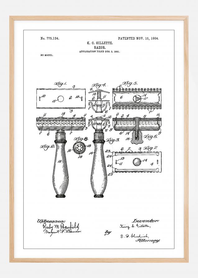 Disegni di brevetti - Rasoio - Bianco Poster