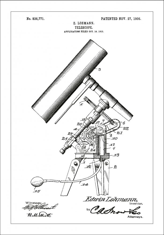 Disegni di brevetti - Telescopio - Bianco Poster