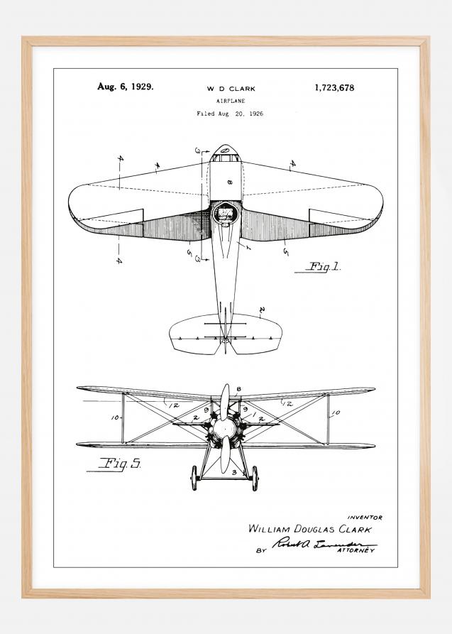 Disegni di brevetti - Aeroplano - Bianco Poster