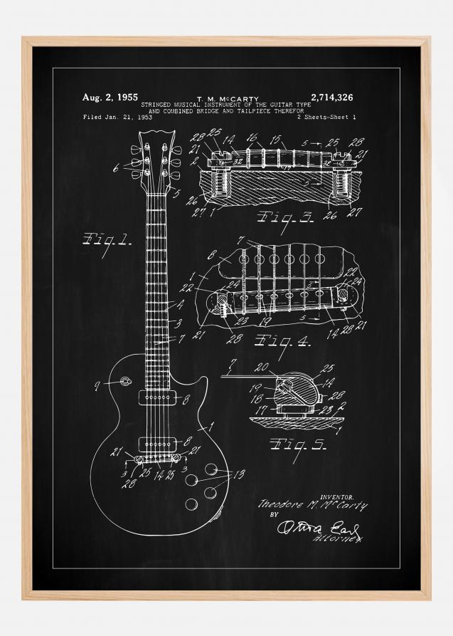 Disegni di brevetti - Chitarra elettrica I - Nero Poster