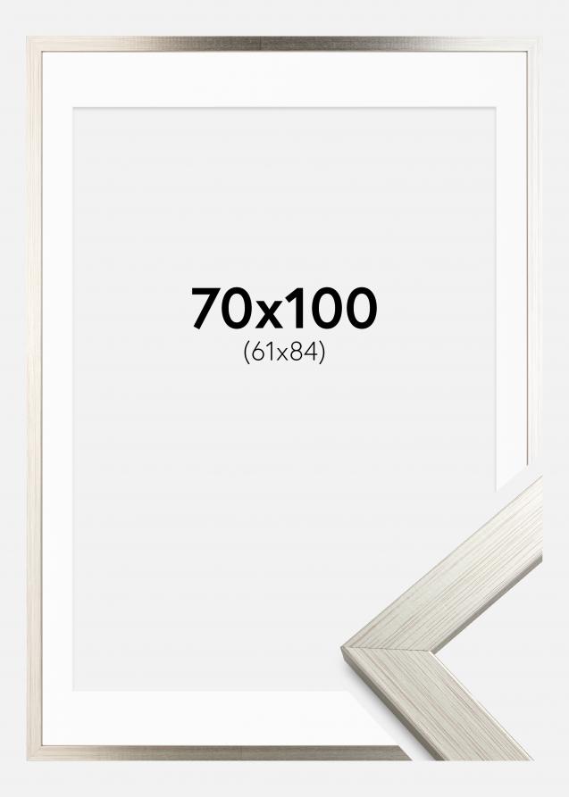 Cornice Silver Wood 70x100 cm - Passe-partout Bianco 62x85 cm