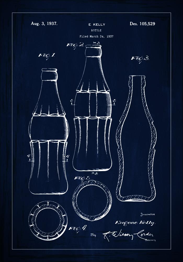 Disegni di brevetti - Bottiglia di Coca-Cola - Blu Poster