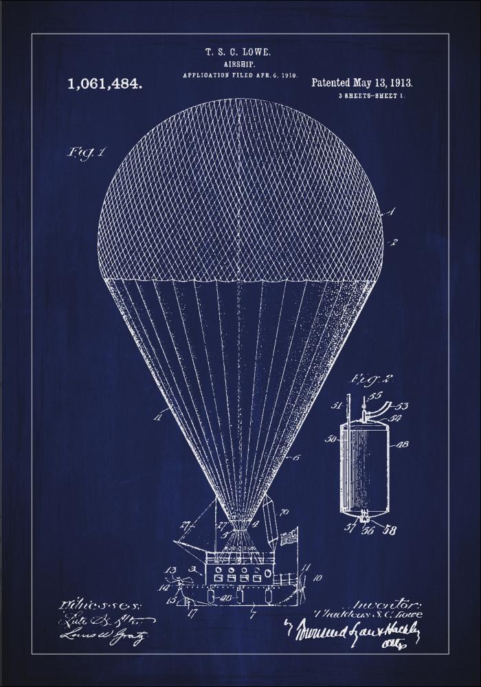 Disegni di brevetti - Dirigibile - Blu Poster
