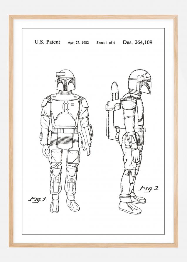 Disegni di brevetti - Star Wars - Boba Fett - Bianco Poster