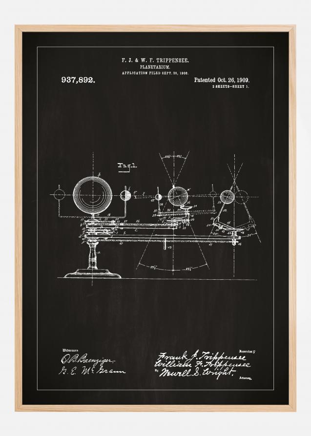 Disegni di brevetti - Planetario - Nero Poster
