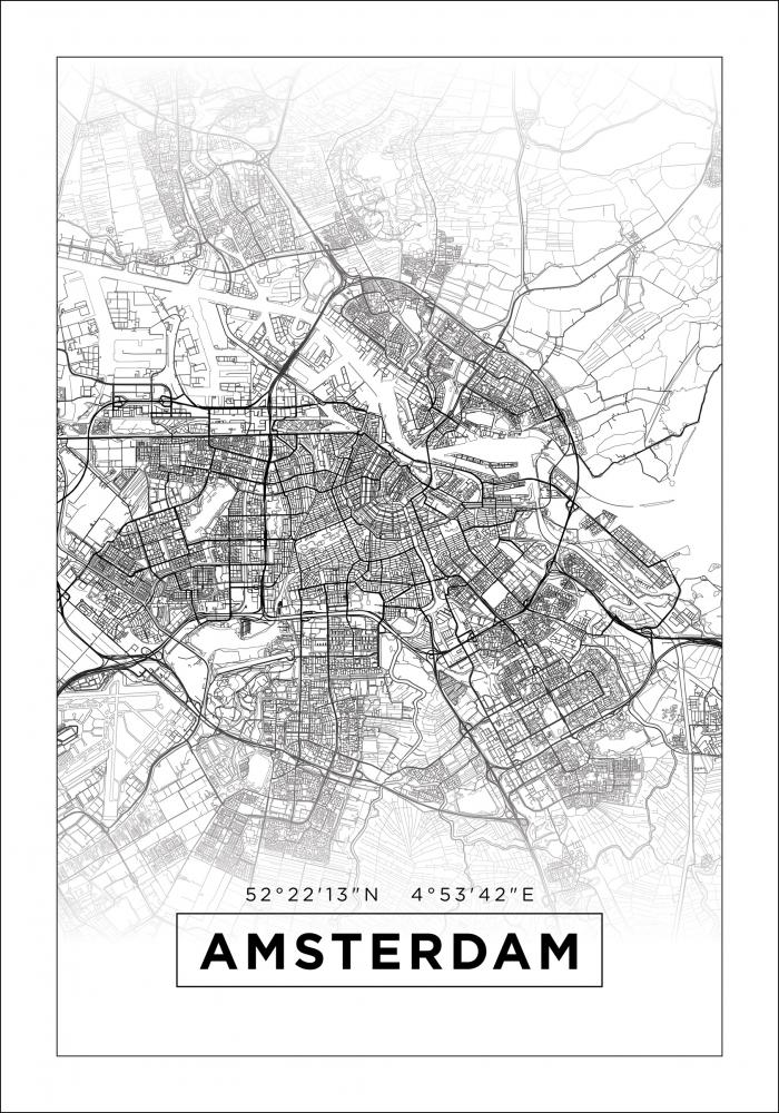 Mappa - Amsterdam - Bianco Poster