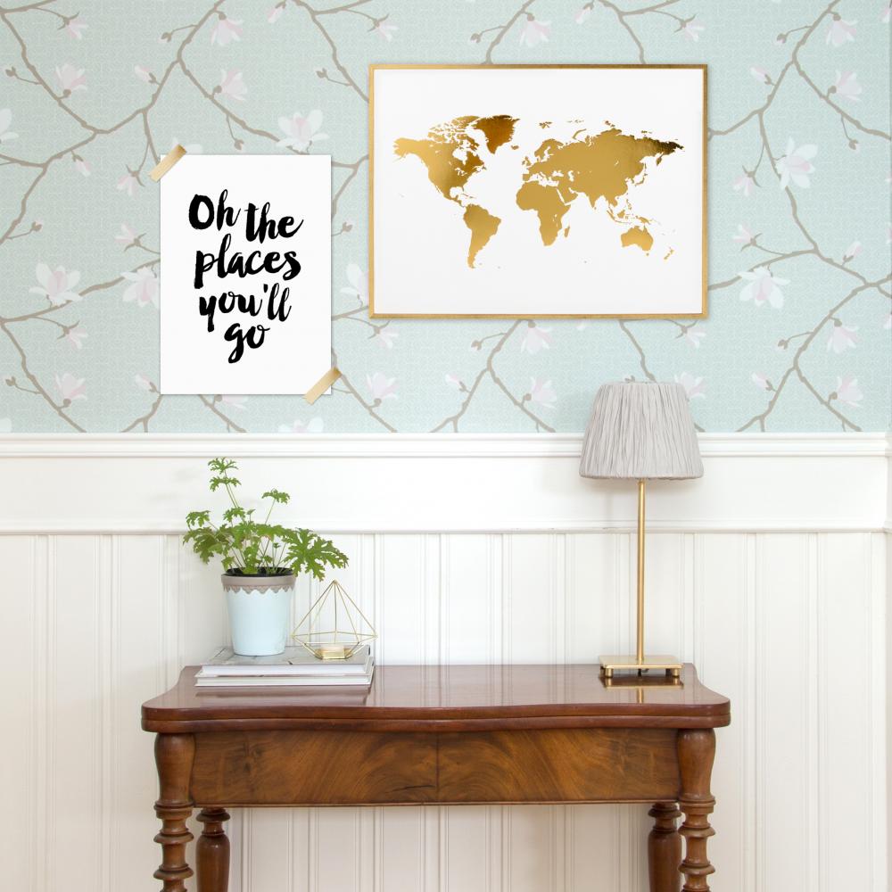 Mappa del mondo i Oro - Laminato Poster