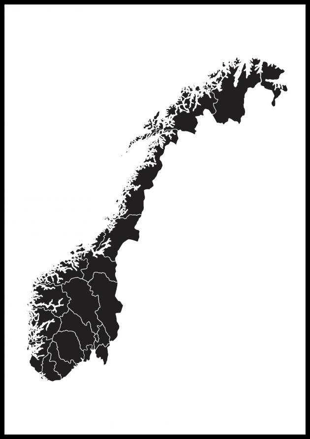 Mappa - Norge - Nero Poster