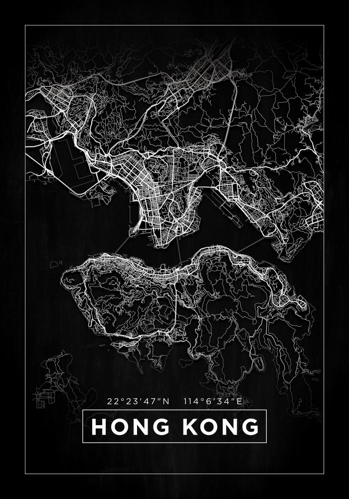 Mappa - Hong Kong - Nero Poster