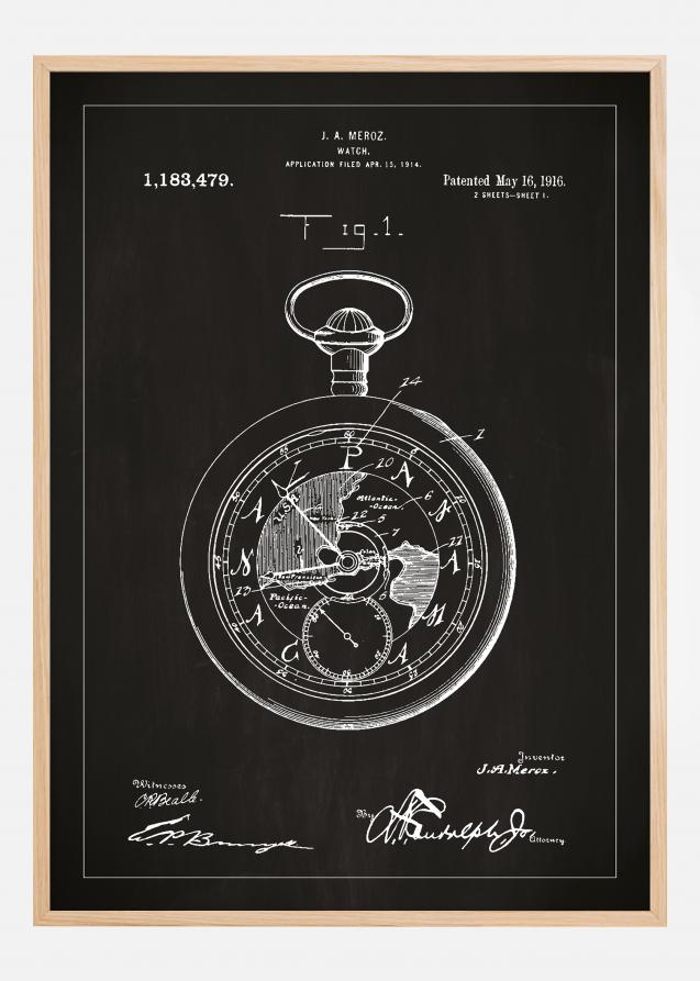 Disegni di brevetti - Orologio da tasca - Nero Poster