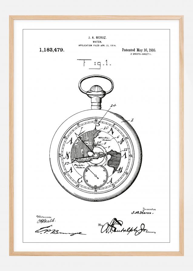 Disegni di brevetti - Orologio da tasca - Bianco Poster