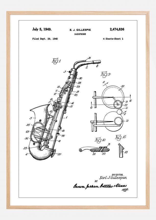 Patent Print - Saxophone - White Poster