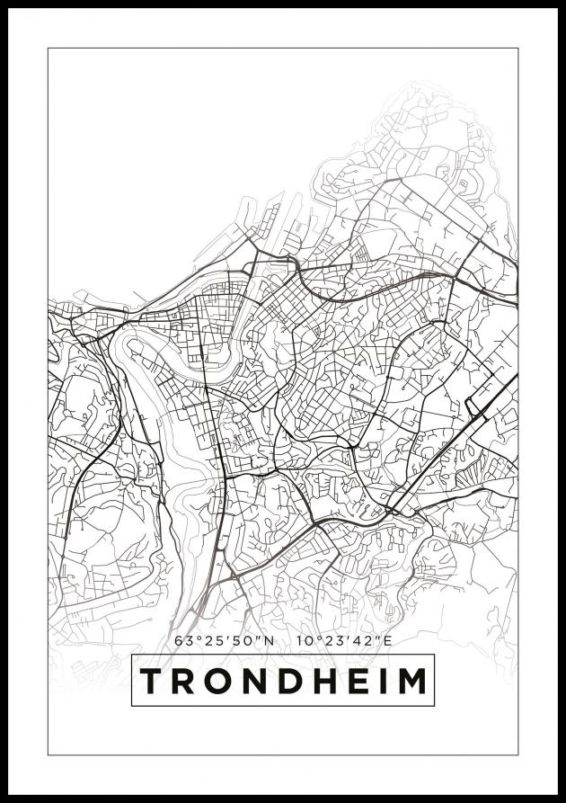 Mappa - Trondheim - Poster bianco
