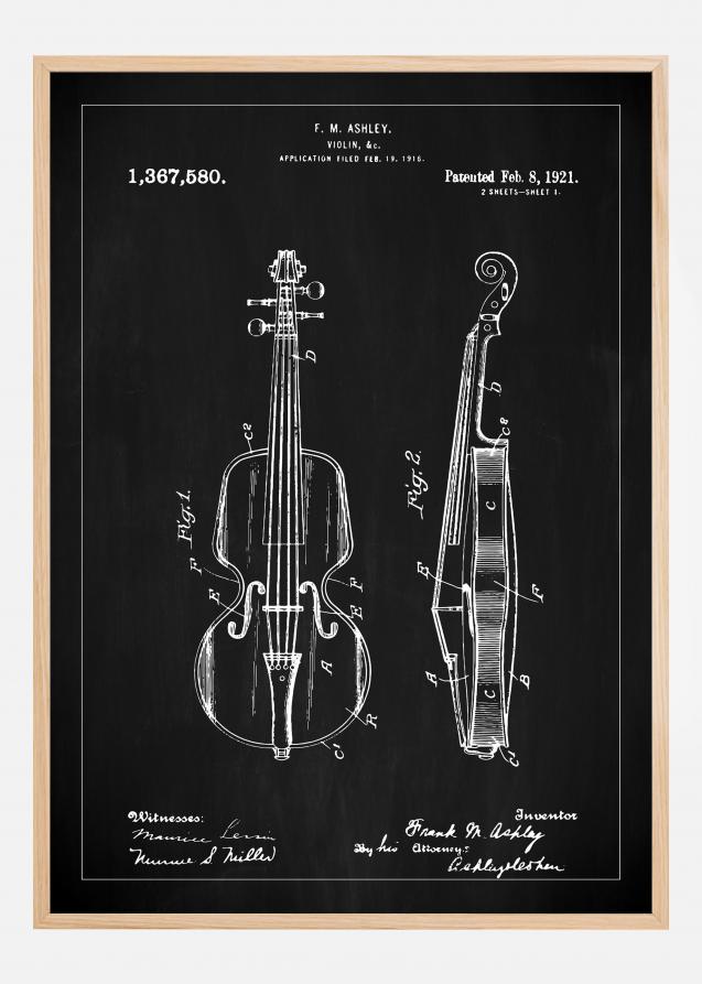 Disegni di brevetti - Violino - Nero Poster