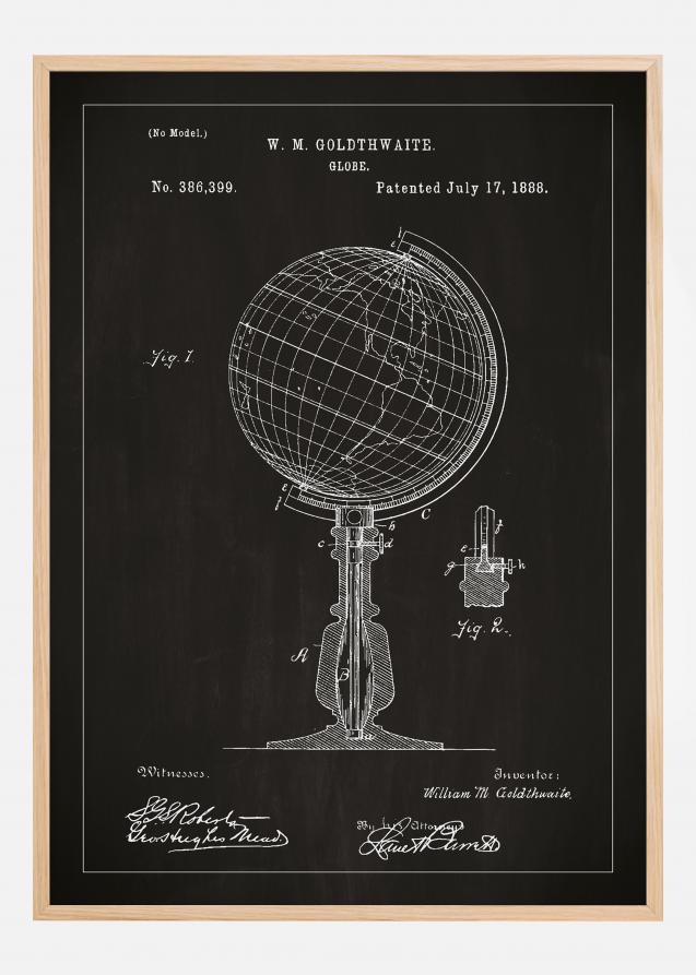 Disegni di brevetti - Globo - Nero Poster