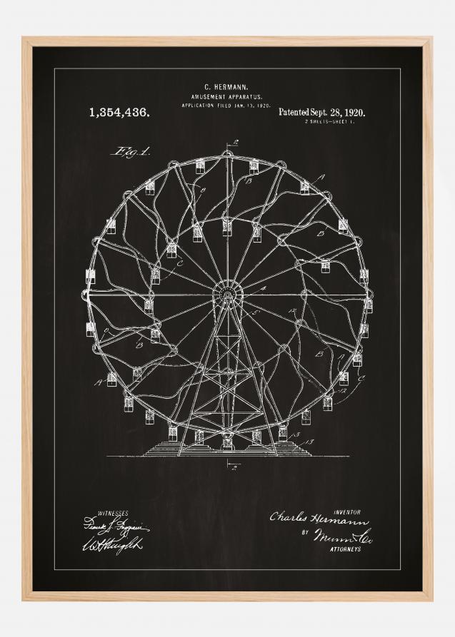 Disegni di brevetti - Ruota panoramica - Nero Poster