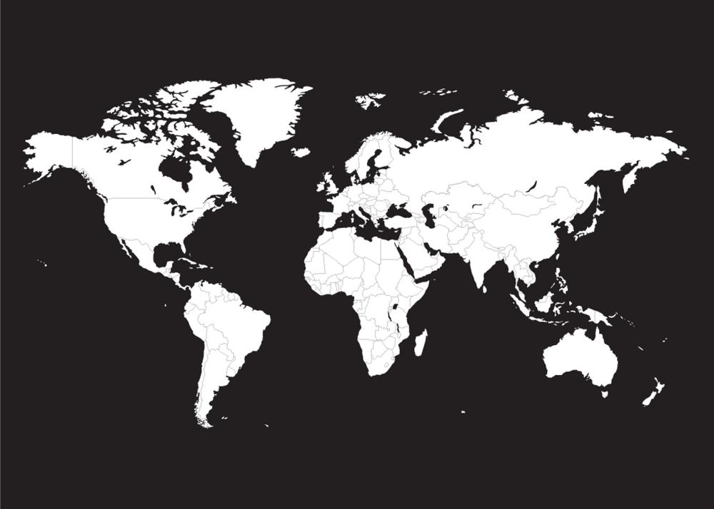 Mappa del mondo Bianco Med Nero Bakgrund Poster