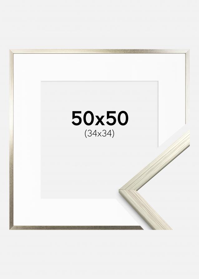 Cornice Edsbyn Argento 50x50 cm - Passe-partout Bianco 35x35 cm