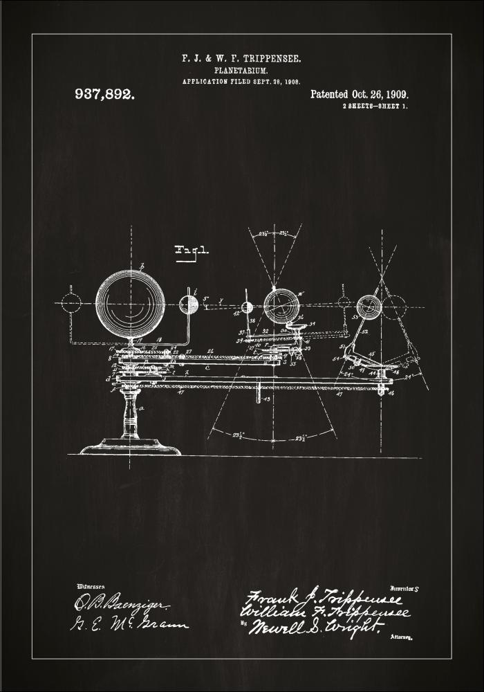 Disegni di brevetti - Planetario - Nero Poster