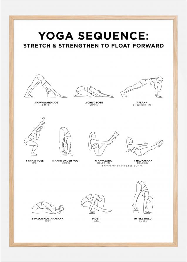 Yoga Sequence - cad.retch & cad.rengthen To Float Forward - White Poster