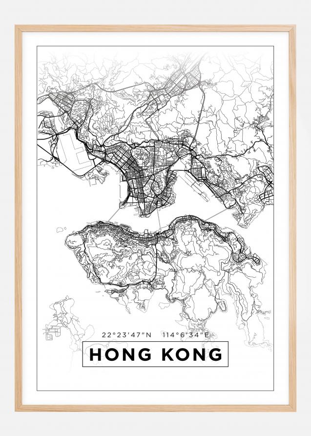 Mappa - Hong Kong - Bianco Poster