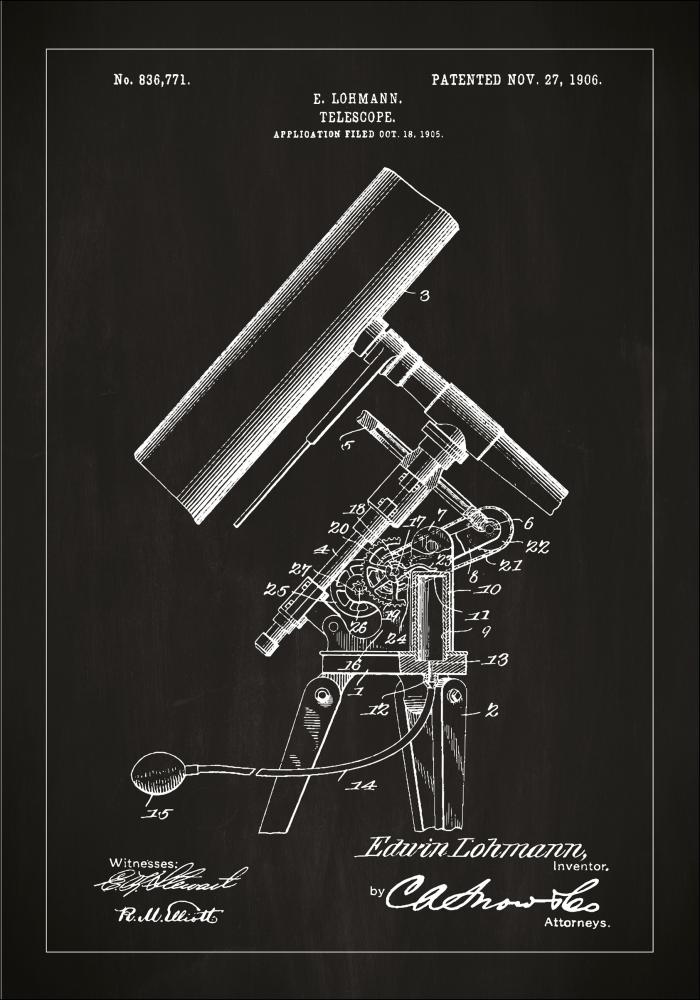 Disegni di brevetti - Telescopio - Nero Poster