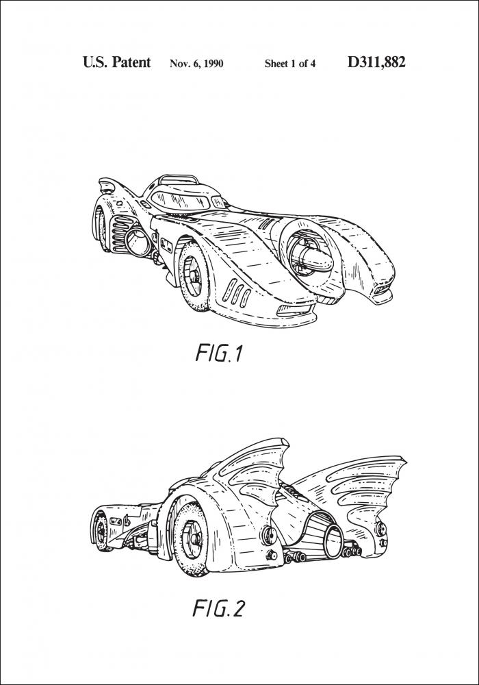 Disegni di brevetti - Batman - Batmobile 1990 I Poster
