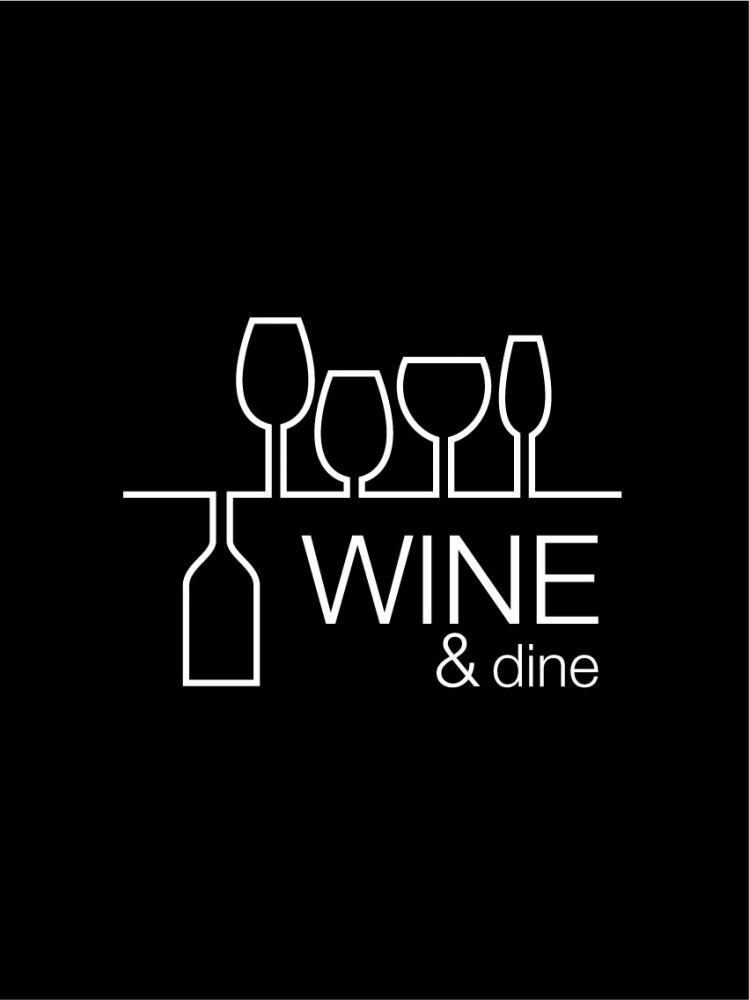 Wine & dine - Nero con stampa bianca Poster