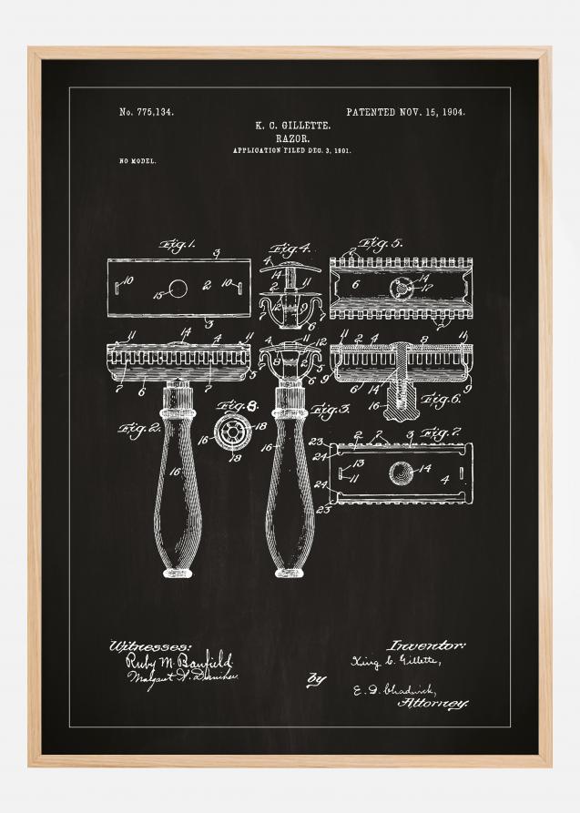 Disegni di brevetti - Rasoio - Nero Poster