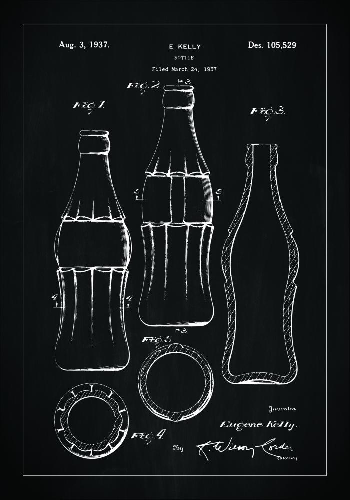Disegni di brevetti - Bottiglia di Coca-Cola - Nero Poster