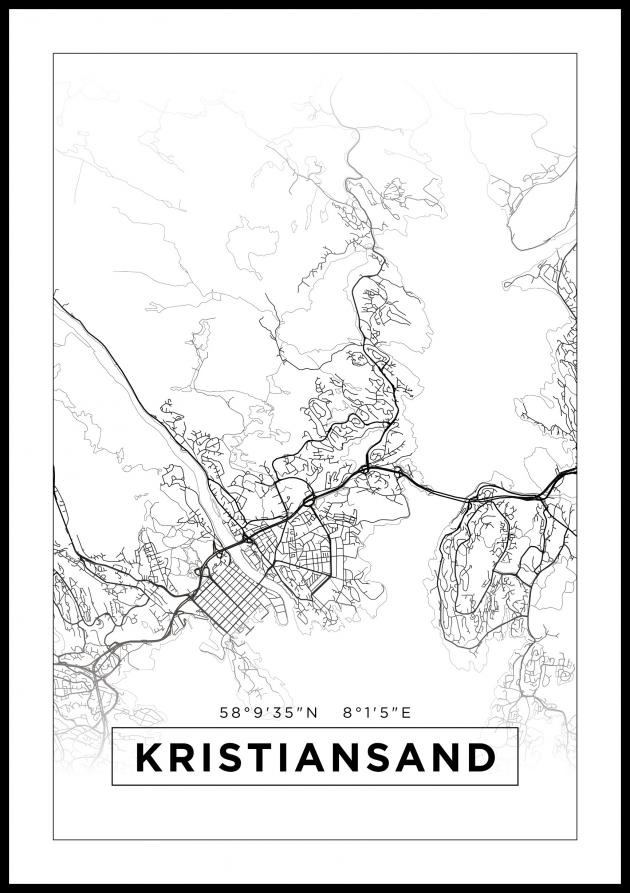 Mappa - Kristiansand - Poster bianco