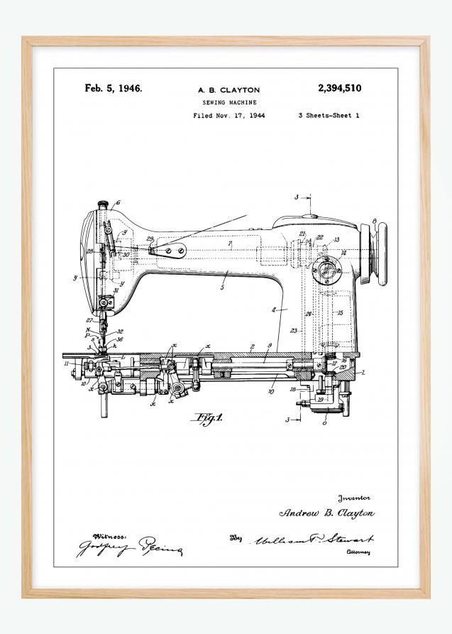 Disegni di brevetti - Macchina da cucire I Poster