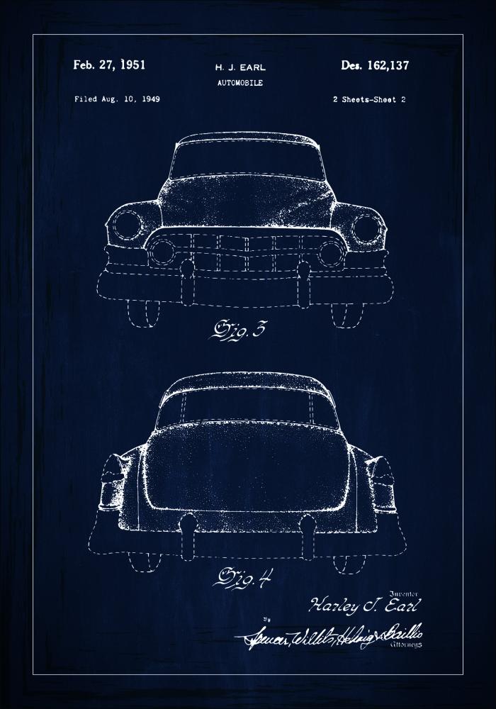 Disegni di brevetti - Cadillac II - Blu Poster