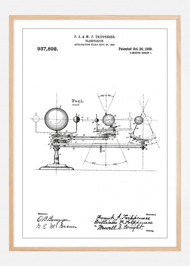 Disegni di brevetti - Planetario - Bianco Poster