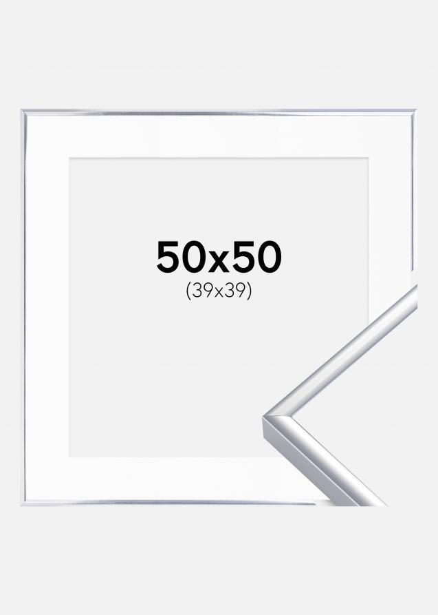 Cornice Alluminio Finitura brillante Argento 50x50 - Passe-partout Bianco 40x40