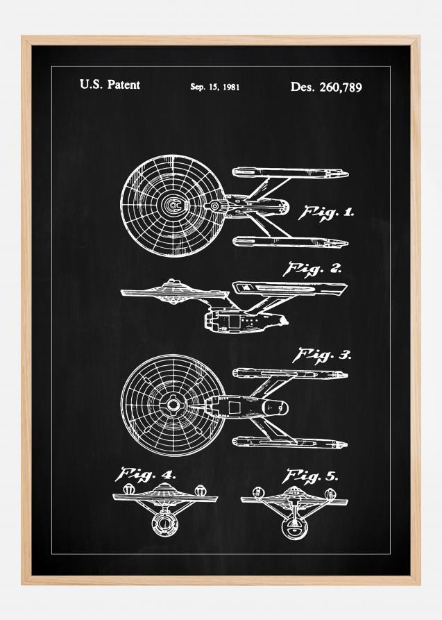 Disegni di brevetti - Star Trek - USS Enterprise - Nero Poster