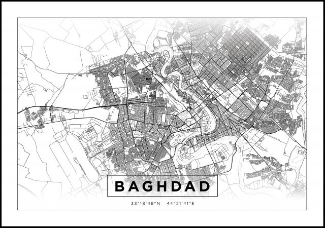 Mappa - Baghdad - Bianco Poster