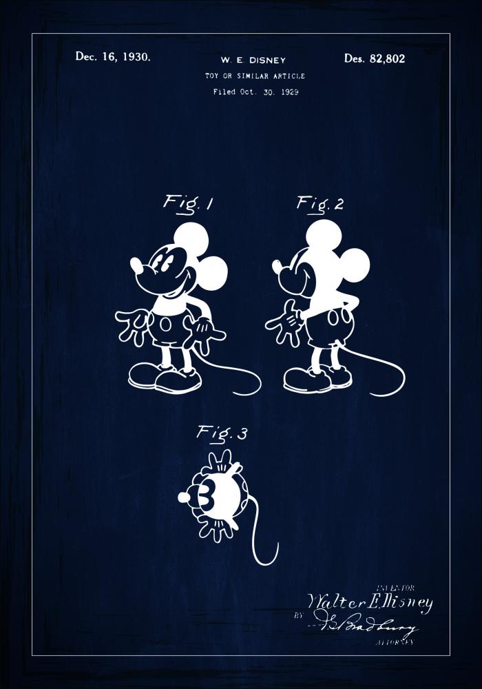Disegni di brevetti - Disney - Topolino - Blu Poster